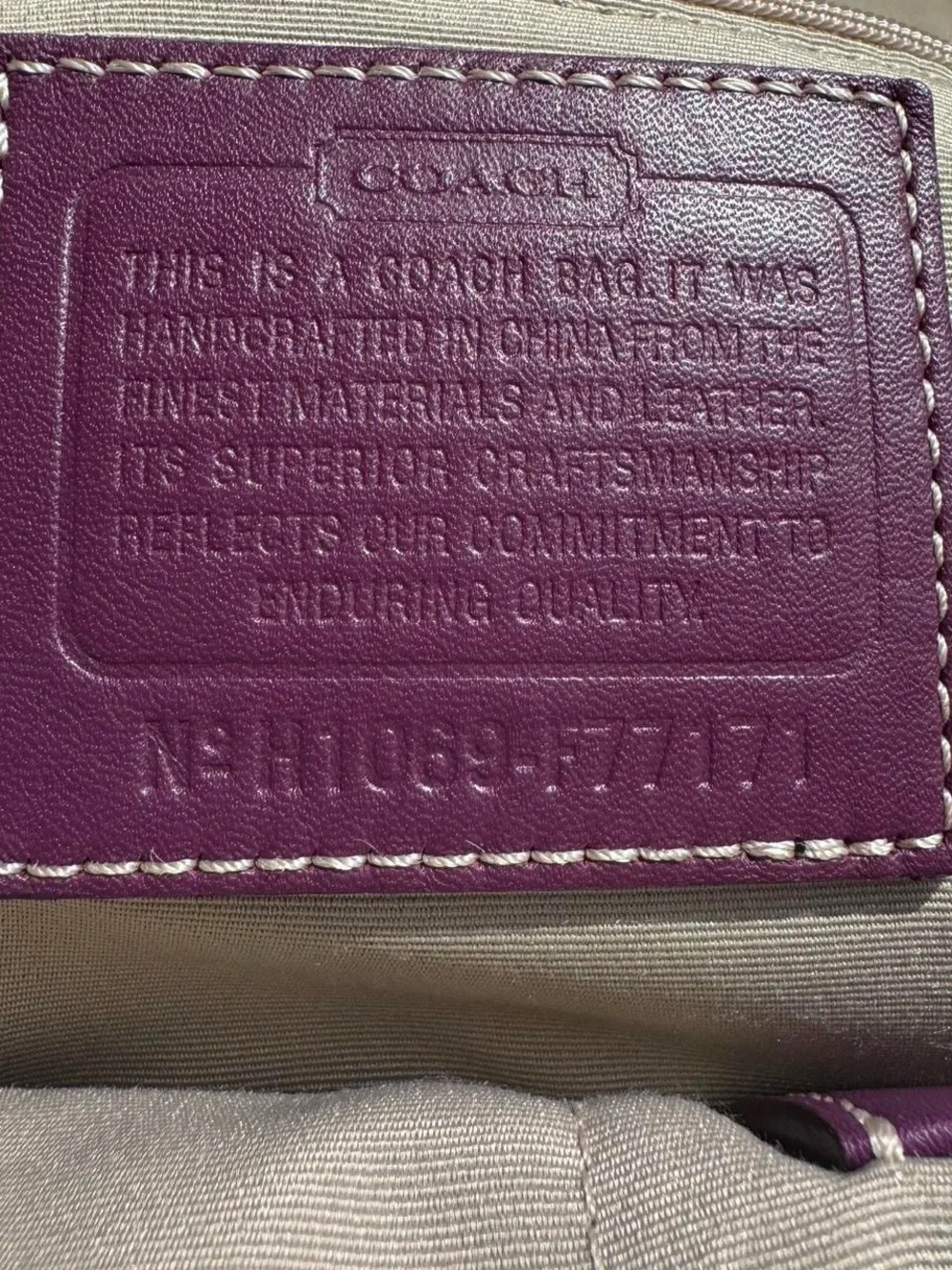 Coach Taupe Canvas Backpack with Purple Trim